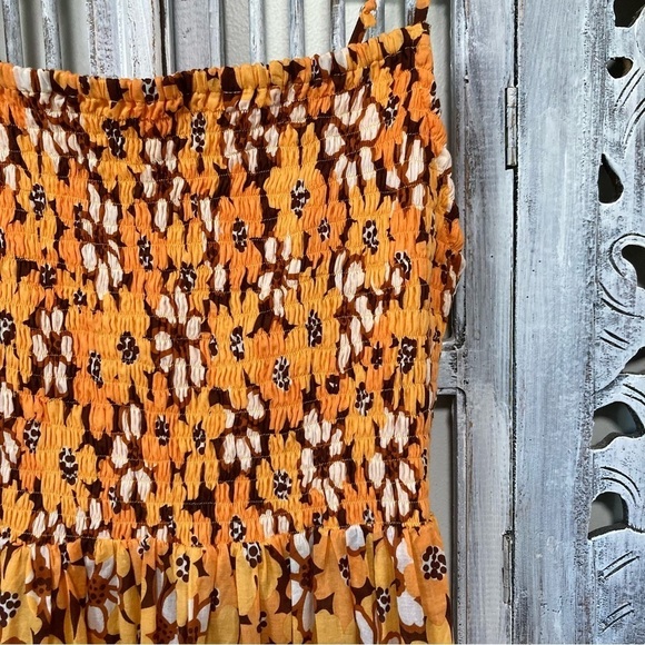 New Faithfull The Brand Mari Li Reni Floral Print Orange Maxi Dress Size L - Picture 6 of 13